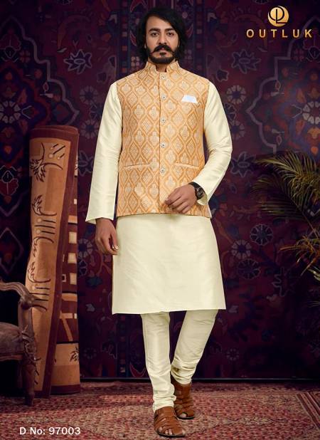 Orange Colour Outluk 97 New Latest Designer Ethnic Wear Kurta Pajama With Jacket Collection 97003